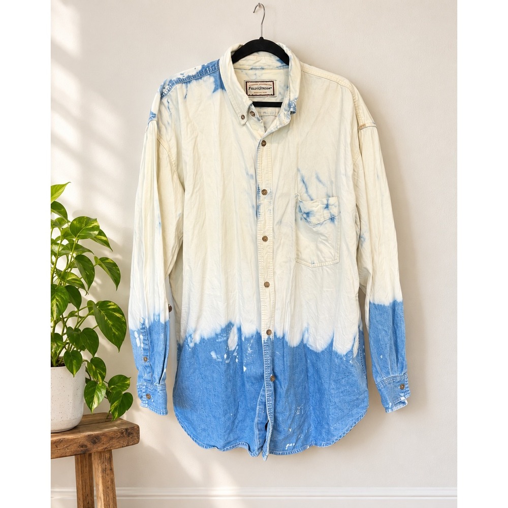 Field & Stream Upcycled Bleach Denim Shirt XL Oversized Grunge Workwear Western